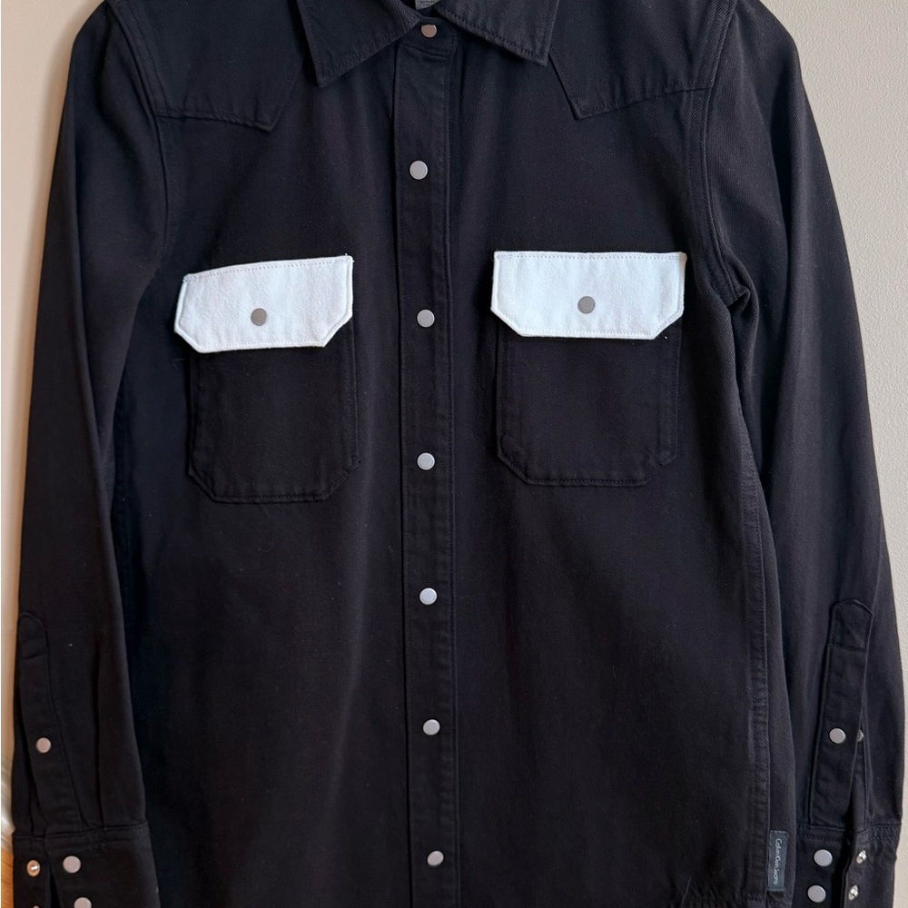 Calvin Klein Jeans Black Snap Shirt/Jacket with White Pocket Flaps